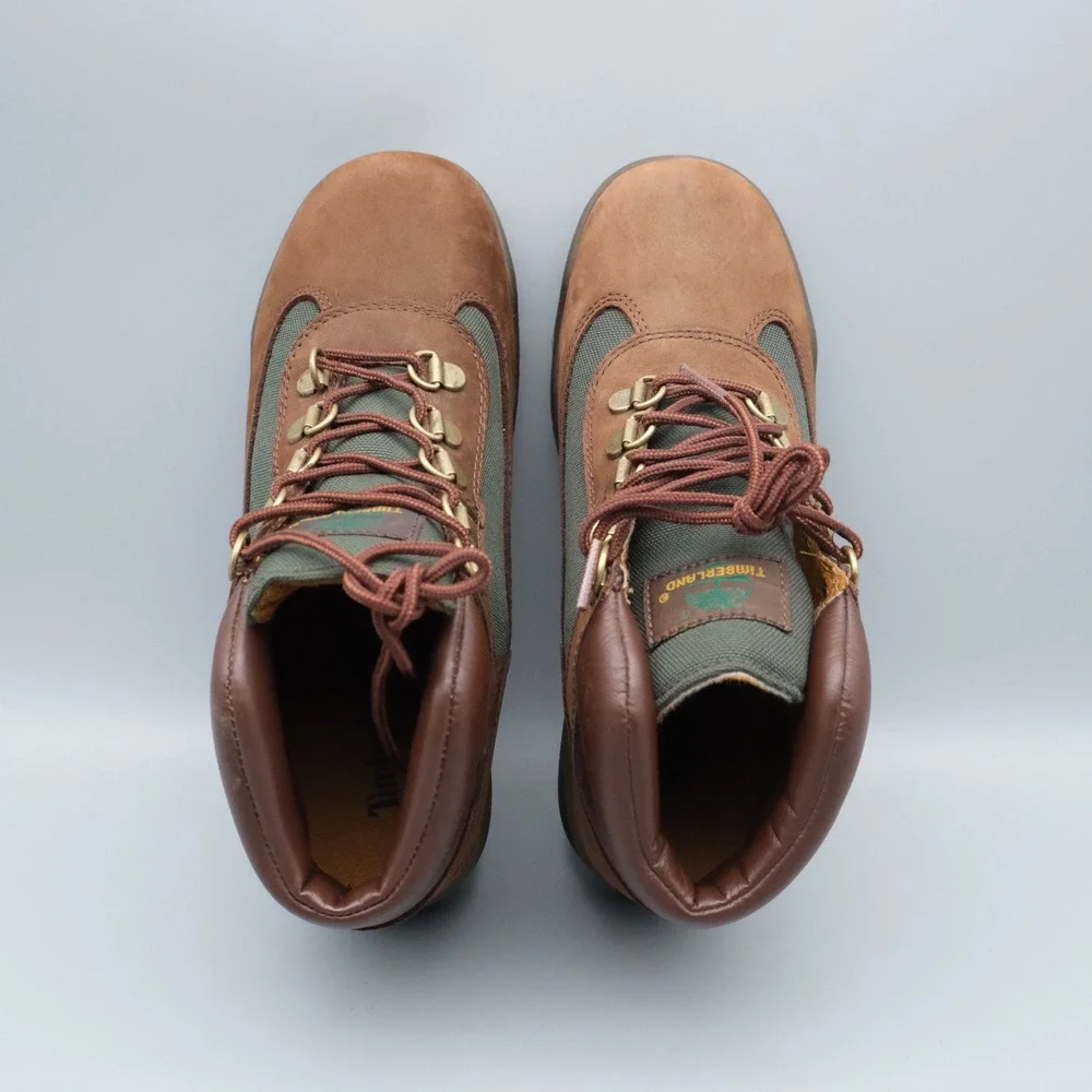 Timberland Field Boots Kids Brown Green Leather Canvas 4 16937 Outdoor